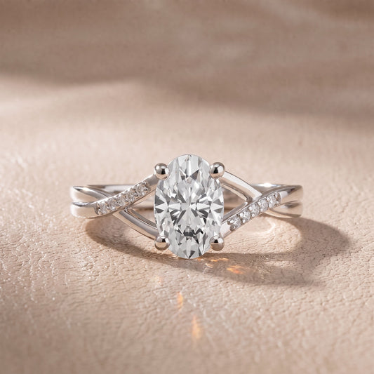 Veronica Twist Side Stone Oval Diamond Engagement Ring in White Gold - front.jpg