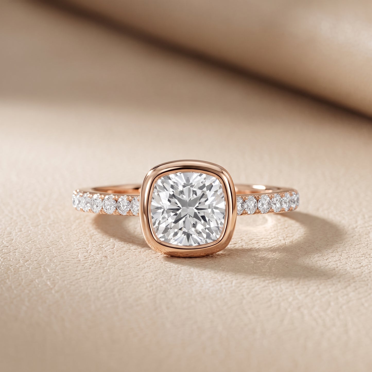 Cora Bezel Pavé Cushion Diamond Ring in Rose Gold - front.jpg