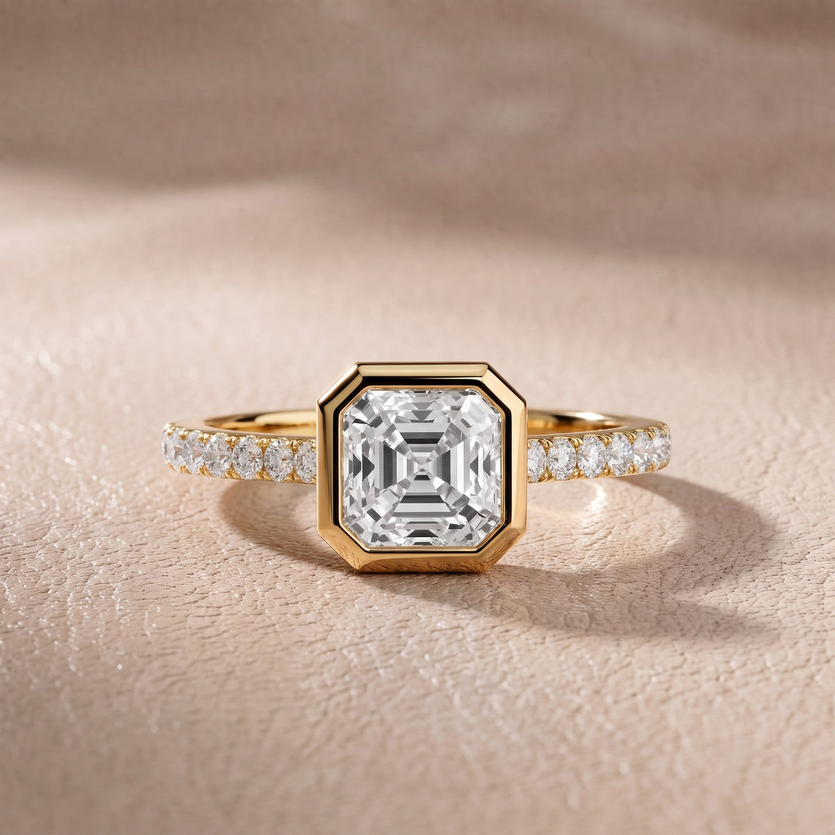 Cora Bezel Pavé Asscher Diamond Engagement Ring in Yellow Gold - front.jpg