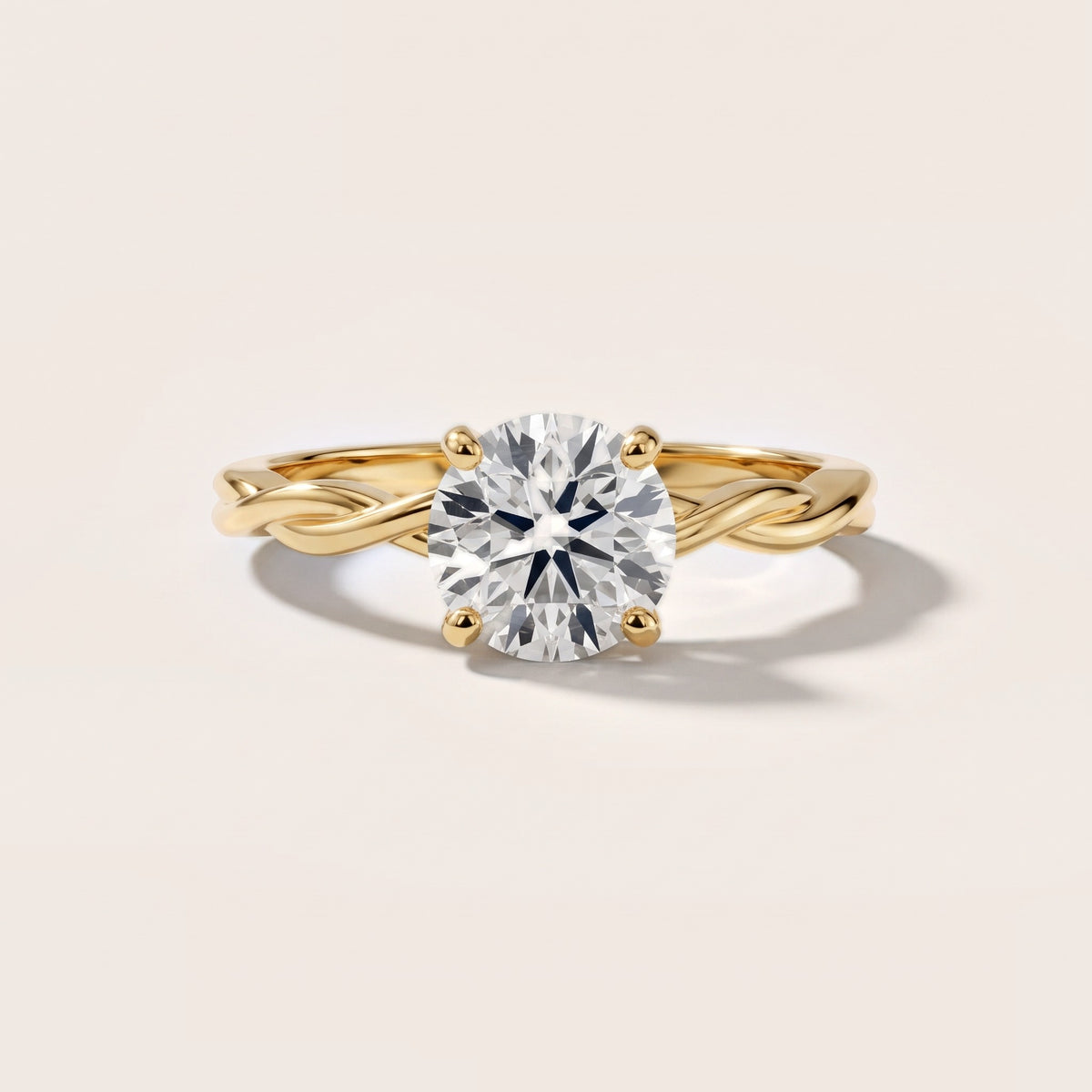 Iris Twist Round Diamond Engagement Ring in Yellow Gold
