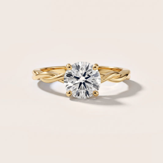 Iris Twist Round Diamond Engagement Ring in Yellow Gold
