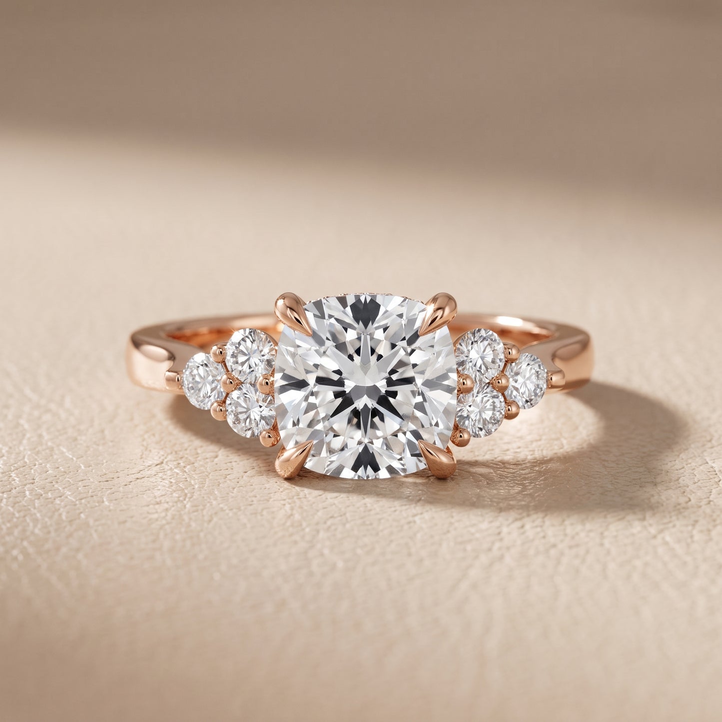 Anya Sidestone Cluster Cushion Diamond Ring in Rose Gold - front.jpg