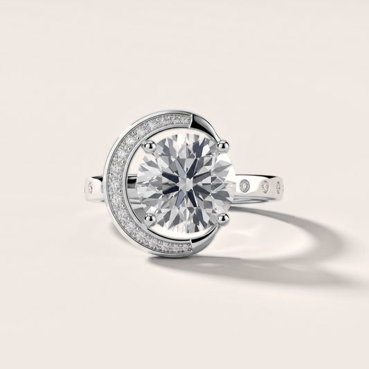 Aurelia Moon Halo Round Diamond Engagement Ring in White Gold