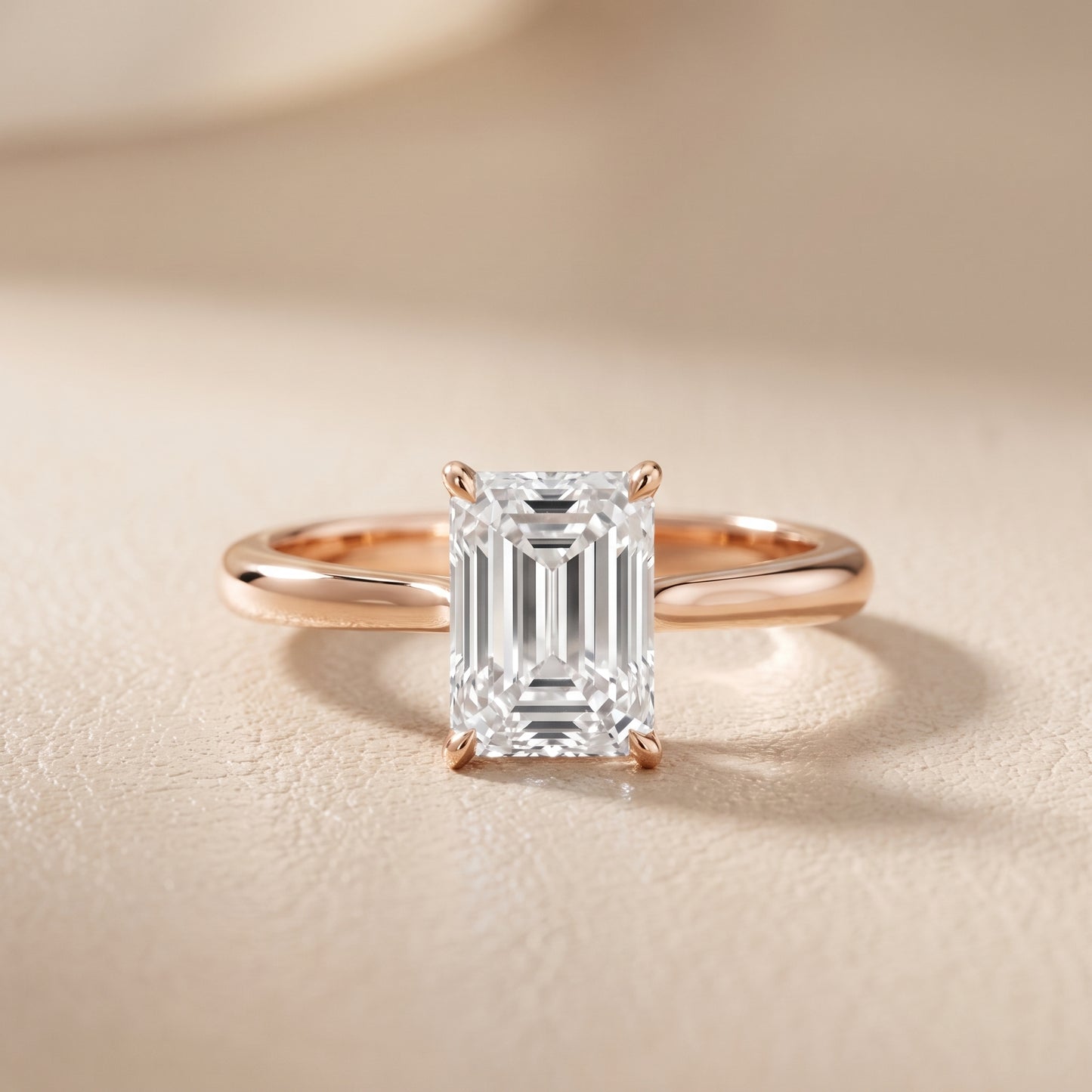 Evie Solitaire Six-Prong Emerald Diamond Engagement Ring in Rose Gold - front.jpg