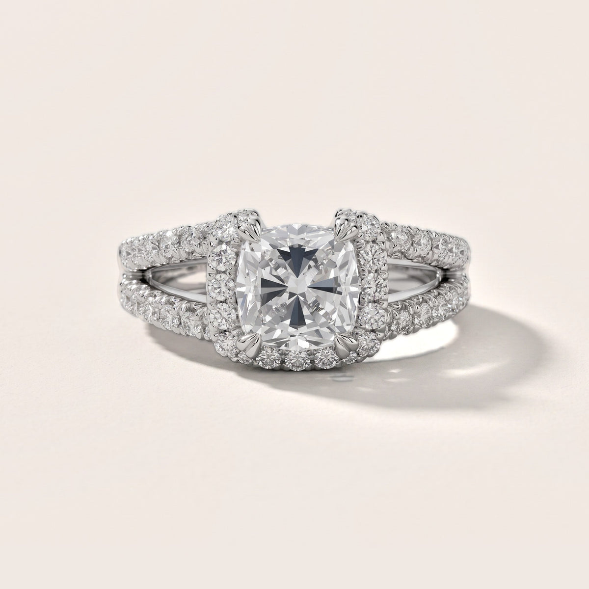 Delray Split Shank Pavé Cushion Diamond Engagement Ring in Silver - front.jpg