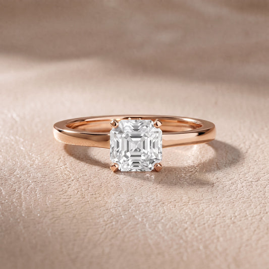 Matilda Cathedral Solitaire Asscher Diamond Engagement Ring in Rose Gold - front.jpg