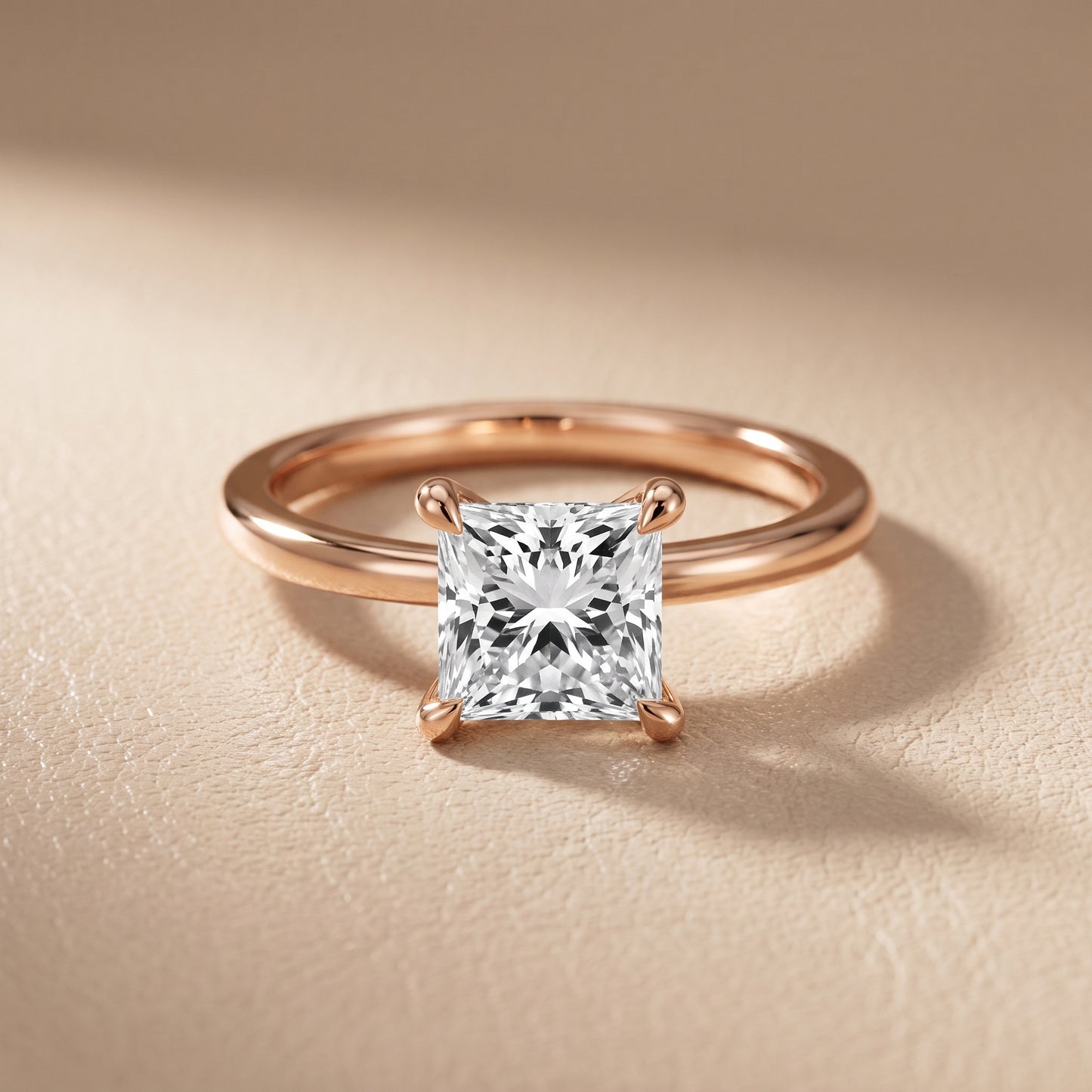Nella Petite Solitaire Princess Diamond Engagement Ring in Rose Gold - front.jpg