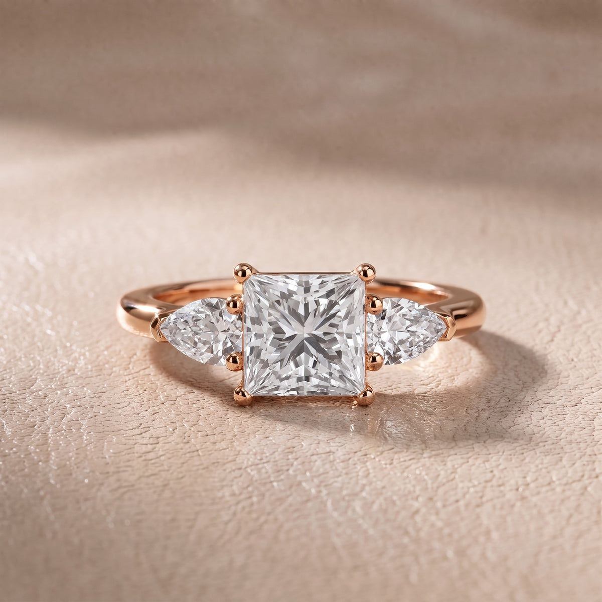 Sophia Three-Stone Princess Diamond Engagement Ring in Rose Gold - front.jpg