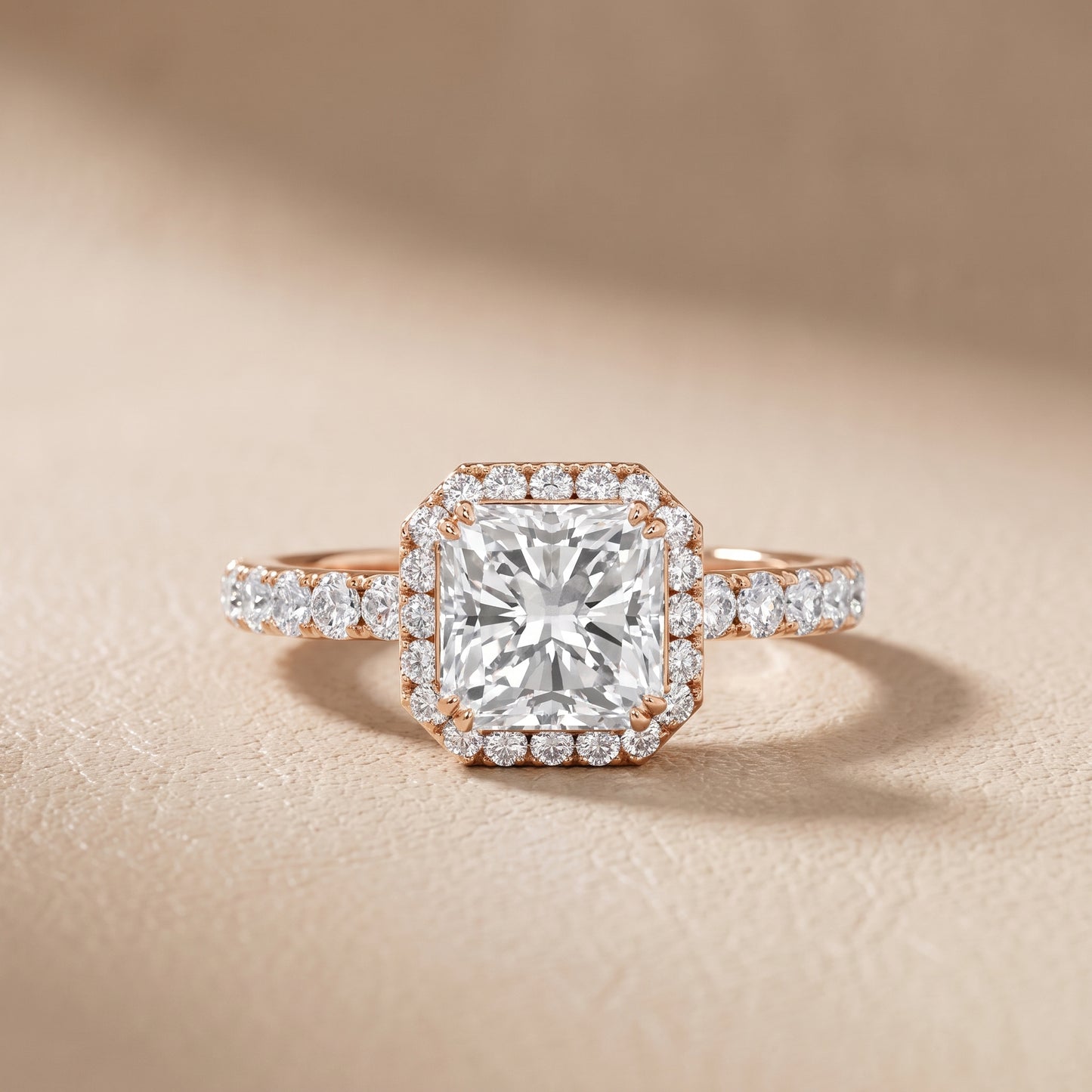 Chloe Halo Pavé Radiant Diamond Ring in Rose Gold - front.jpg