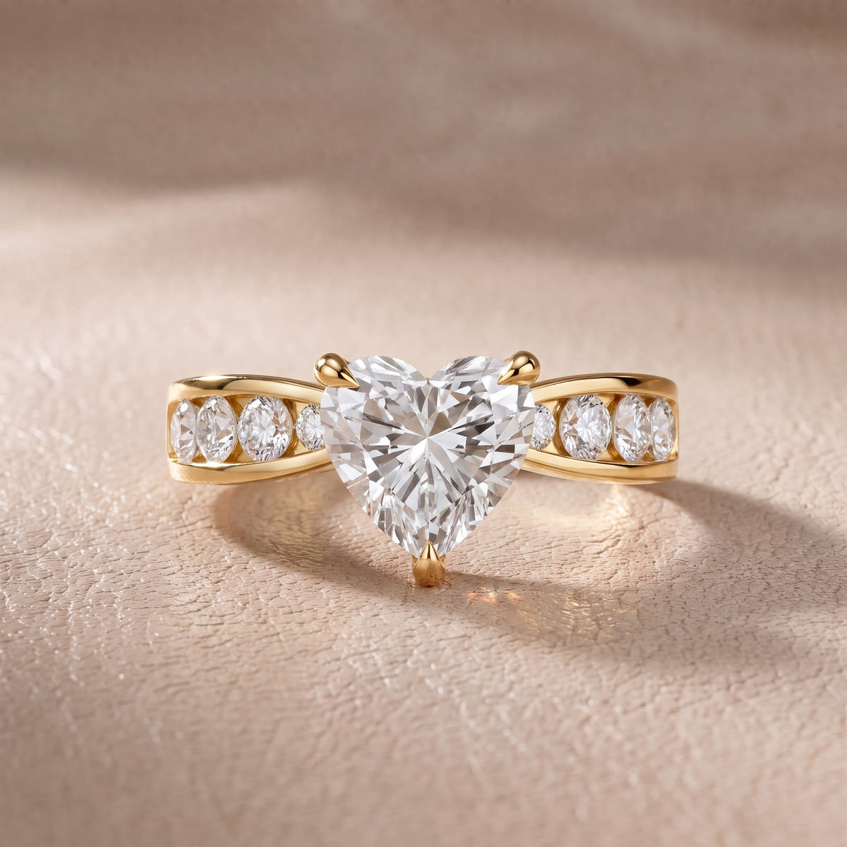 Rosalie Channel Set Sidestone Heart Diamond Engagement Ring in Yellow Gold - front.jpg