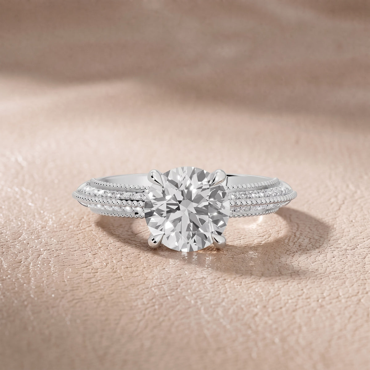 Chiara Vintage Milgrain Round Diamond Engagement Ring in White Gold - front.jpg