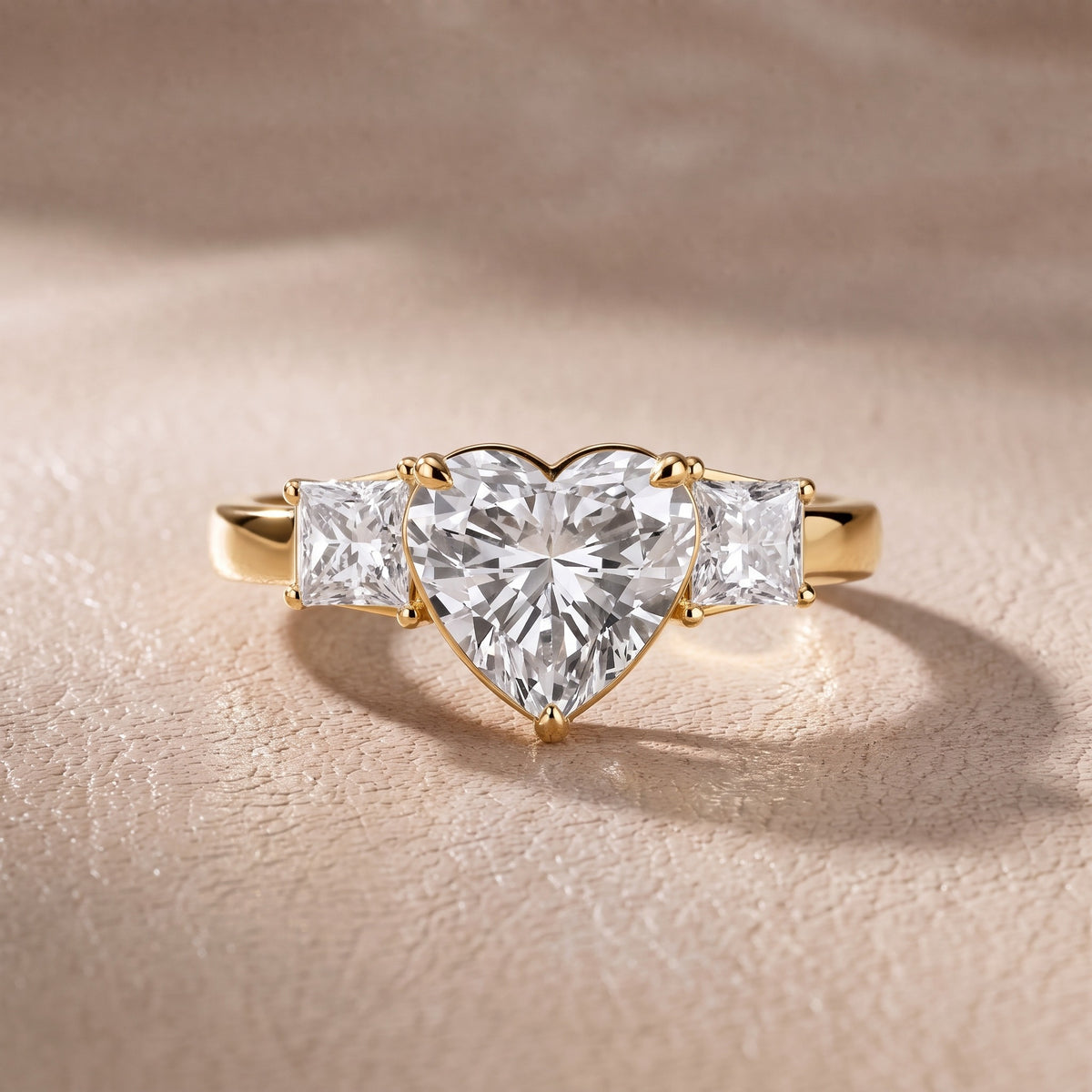 Aria Three-Stone Basket Heart Diamond Engagement Ring in Yellow Gold - front.jpg
