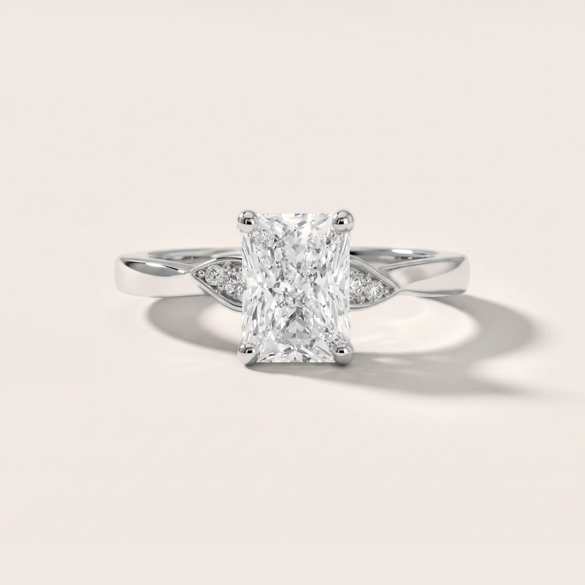 Annabelle Leaf Pavé Radiant Diamond Engagement Ring in Silver - front.jpg