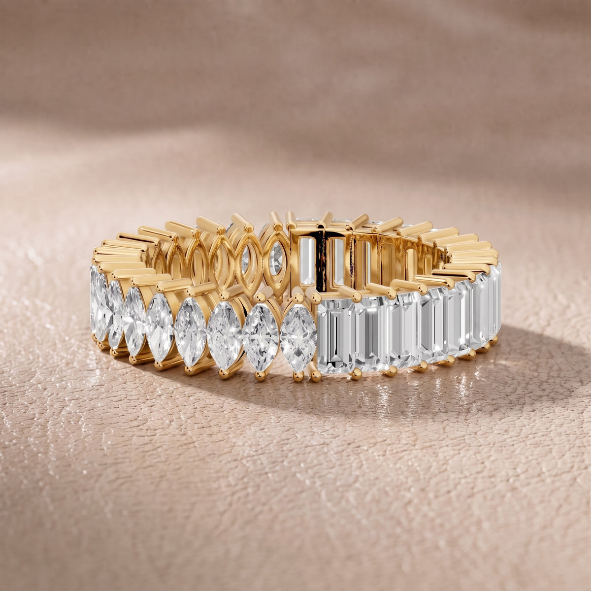 Philippa Shared Prong Marquise & Baguette Diamond Eternity Band in Yellow Gold - front.jpg
