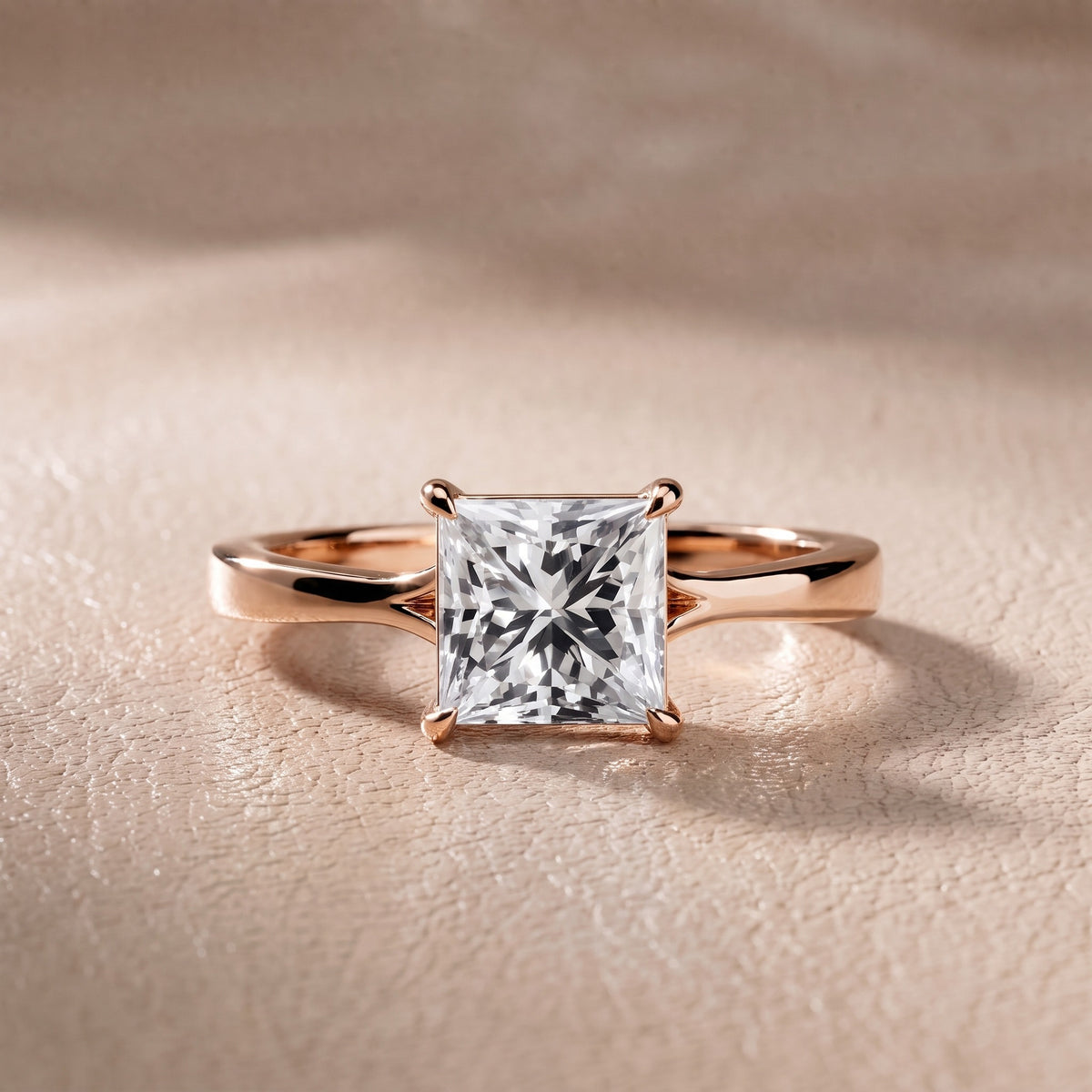 Evangeline Trellis Solitaire Princess Diamond Engagement Ring in Rose Gold - front.jpg