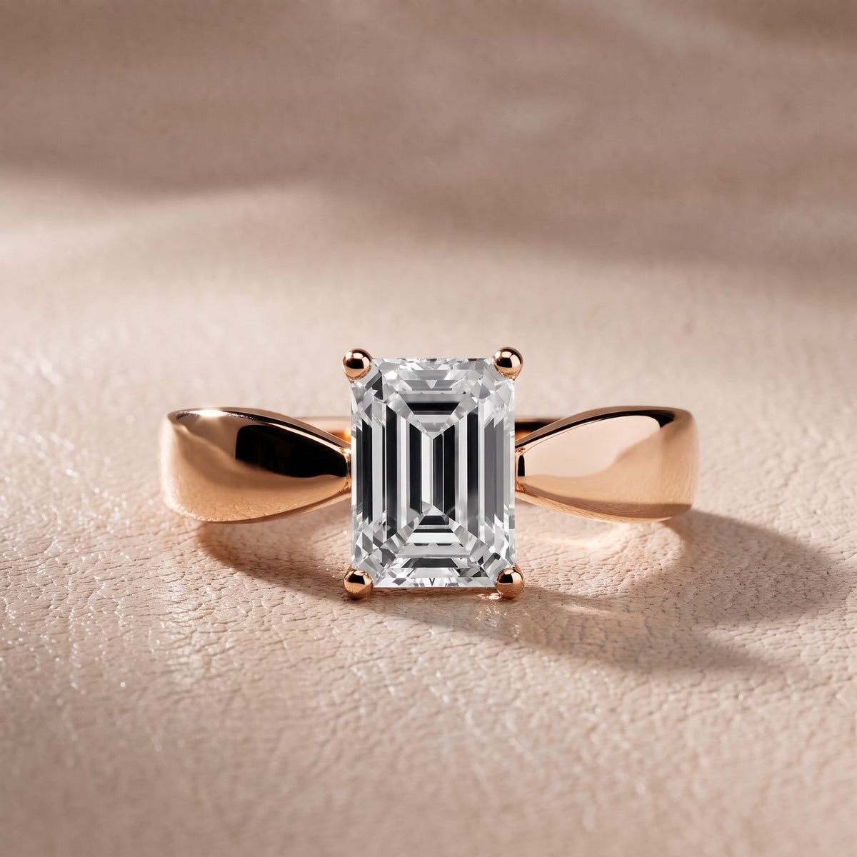 Talia Solitaire Twist Emerald Diamond Engagement Ring in Rose Gold - front.jpg