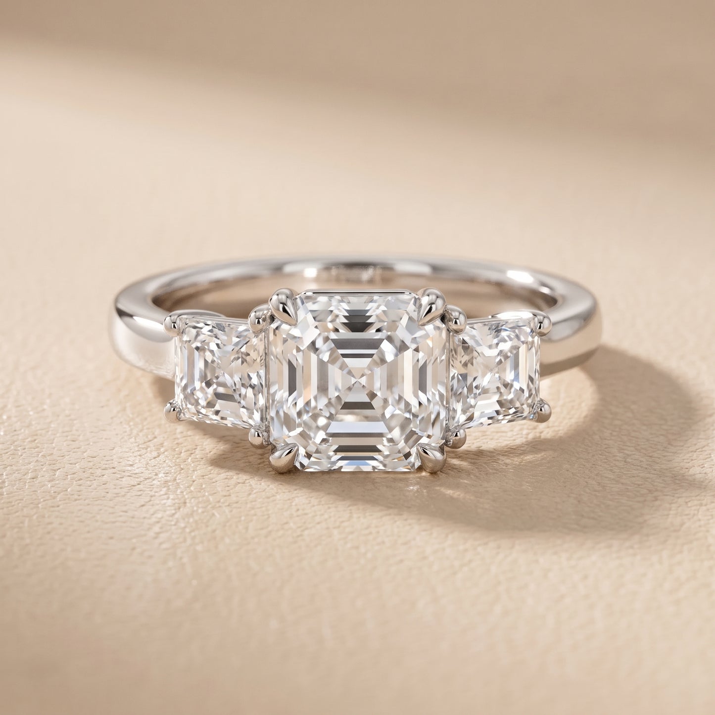 Sienna Three-Stone Asscher Diamond Ring in Silver - front.jpg