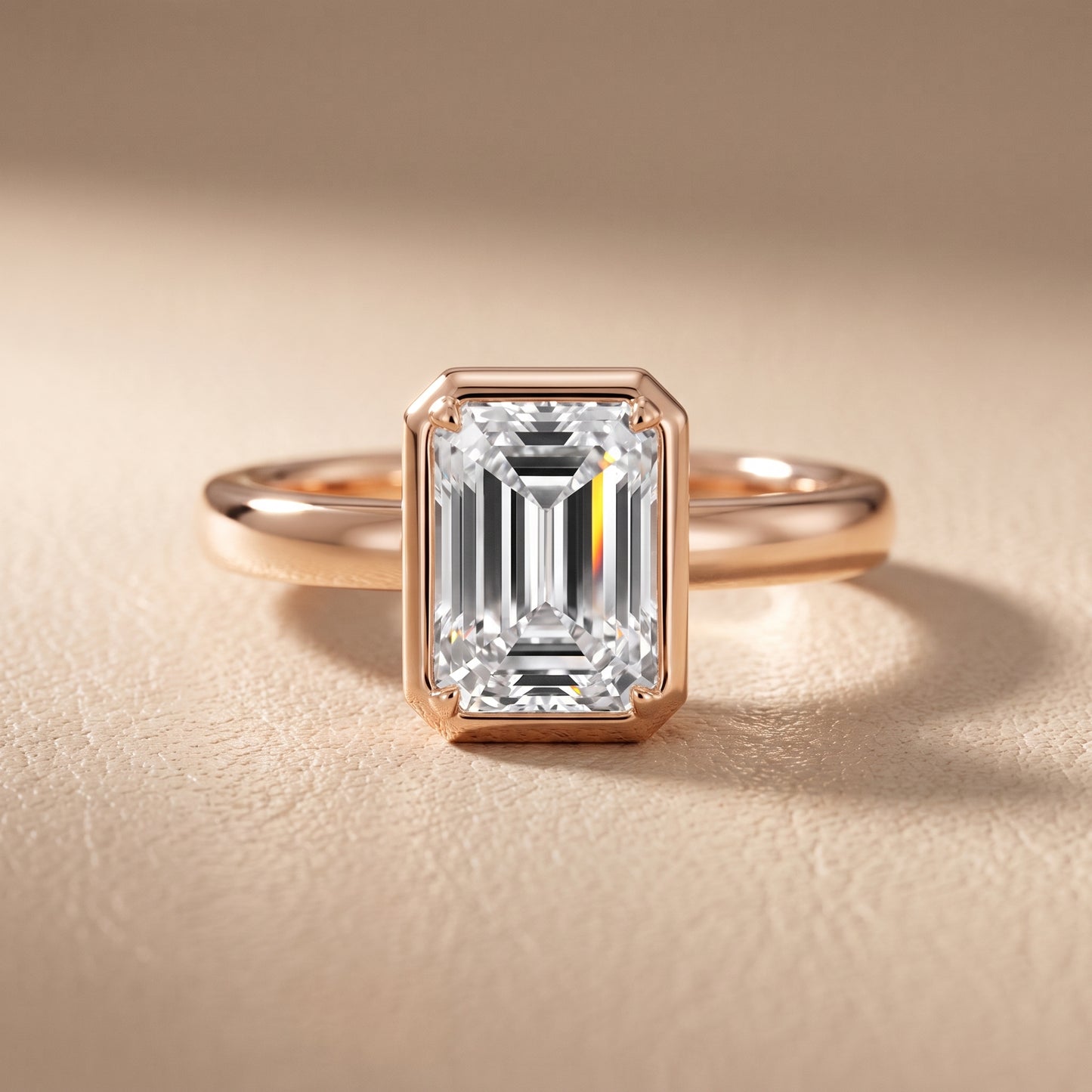 Alina Bezel Solitaire Emerald Diamond Ring in Rose Gold - front.jpg