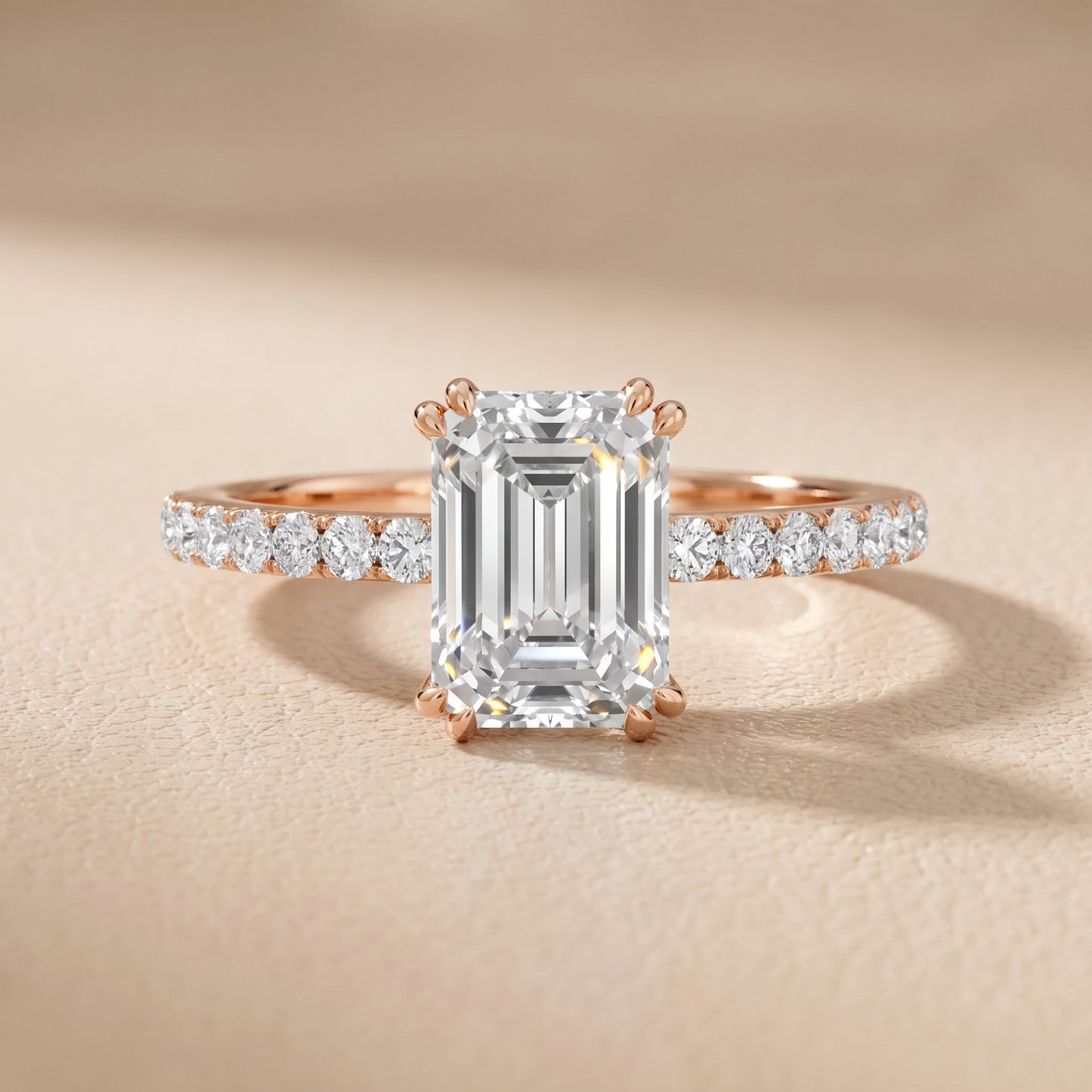 Novara Solitaire Pavé Emerald Diamond Ring in Rose Gold - front.jpg
