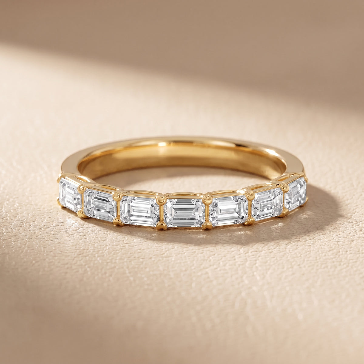 Margot Shared Prong Emerald Diamond Half Eternity Band in Yellow Gold - front.jpg