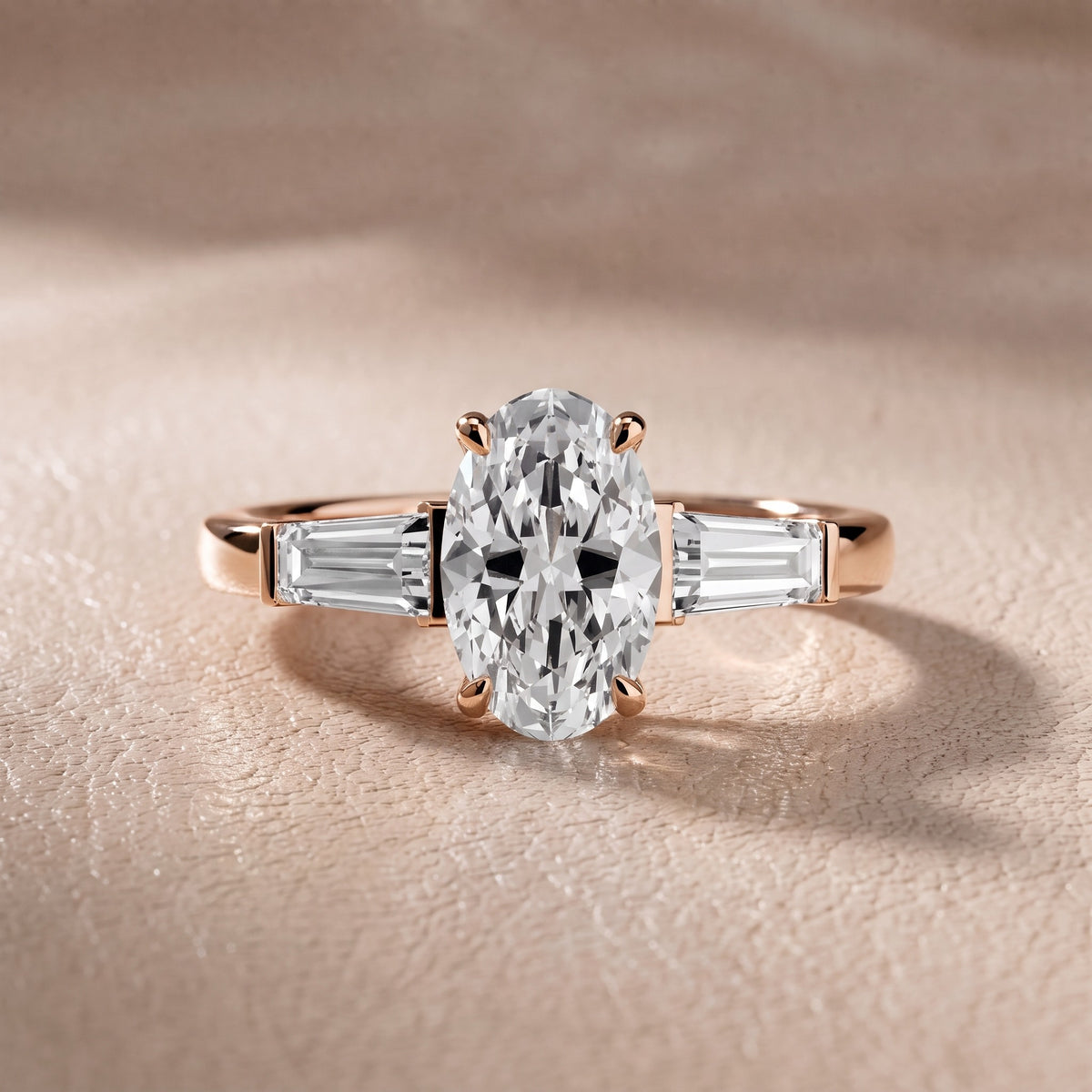 Eloise Tapered Baguette Oval Diamond Engagement Ring in Rose Gold - front.jpg