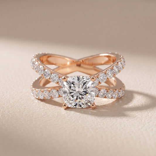 Lior Criss Cross Pavé Cushion Diamond Engagement Ring in Rose Gold - front.jpg