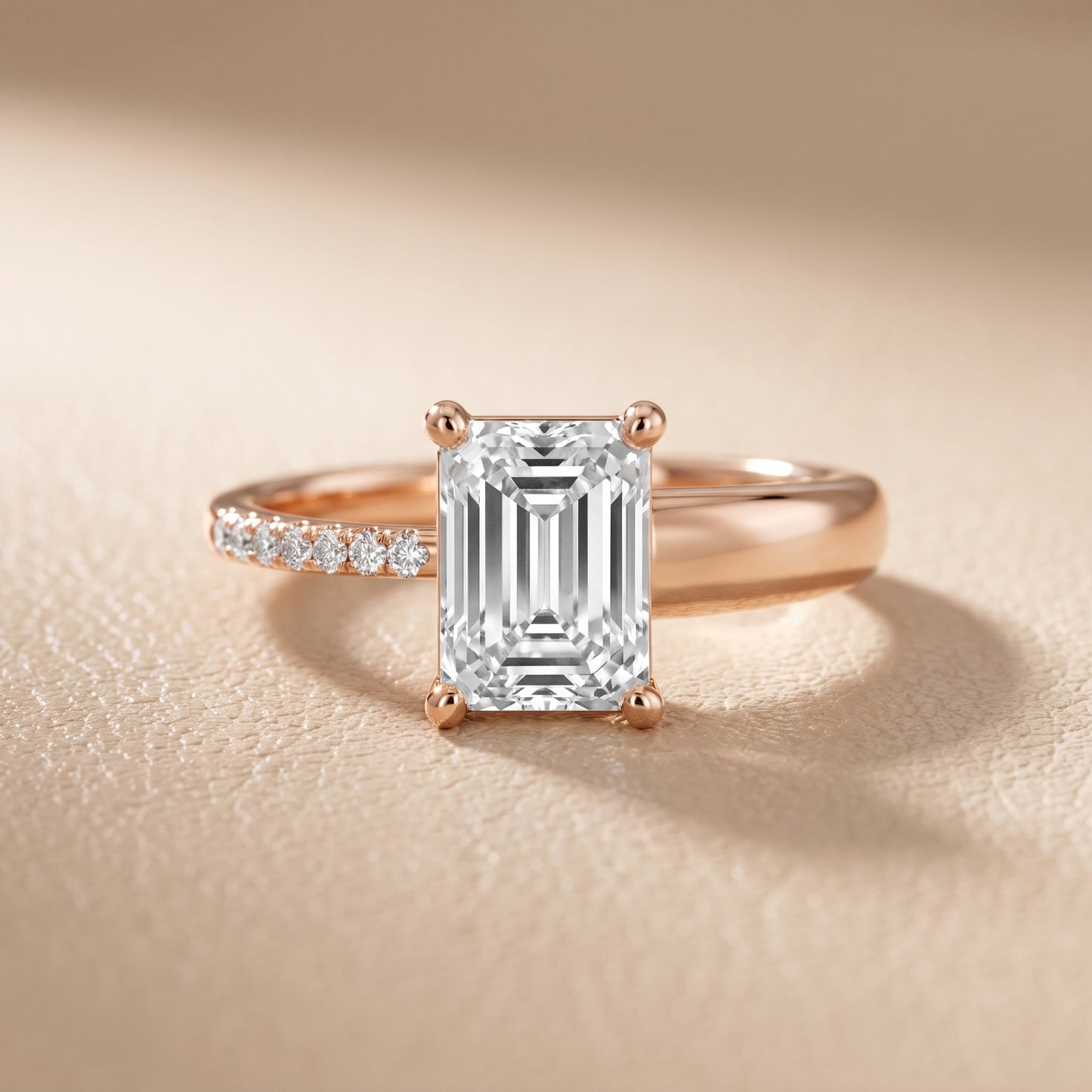 Rosie Solitaire Basket Emerald Diamond Engagement Ring in Rose Gold - front.jpg
