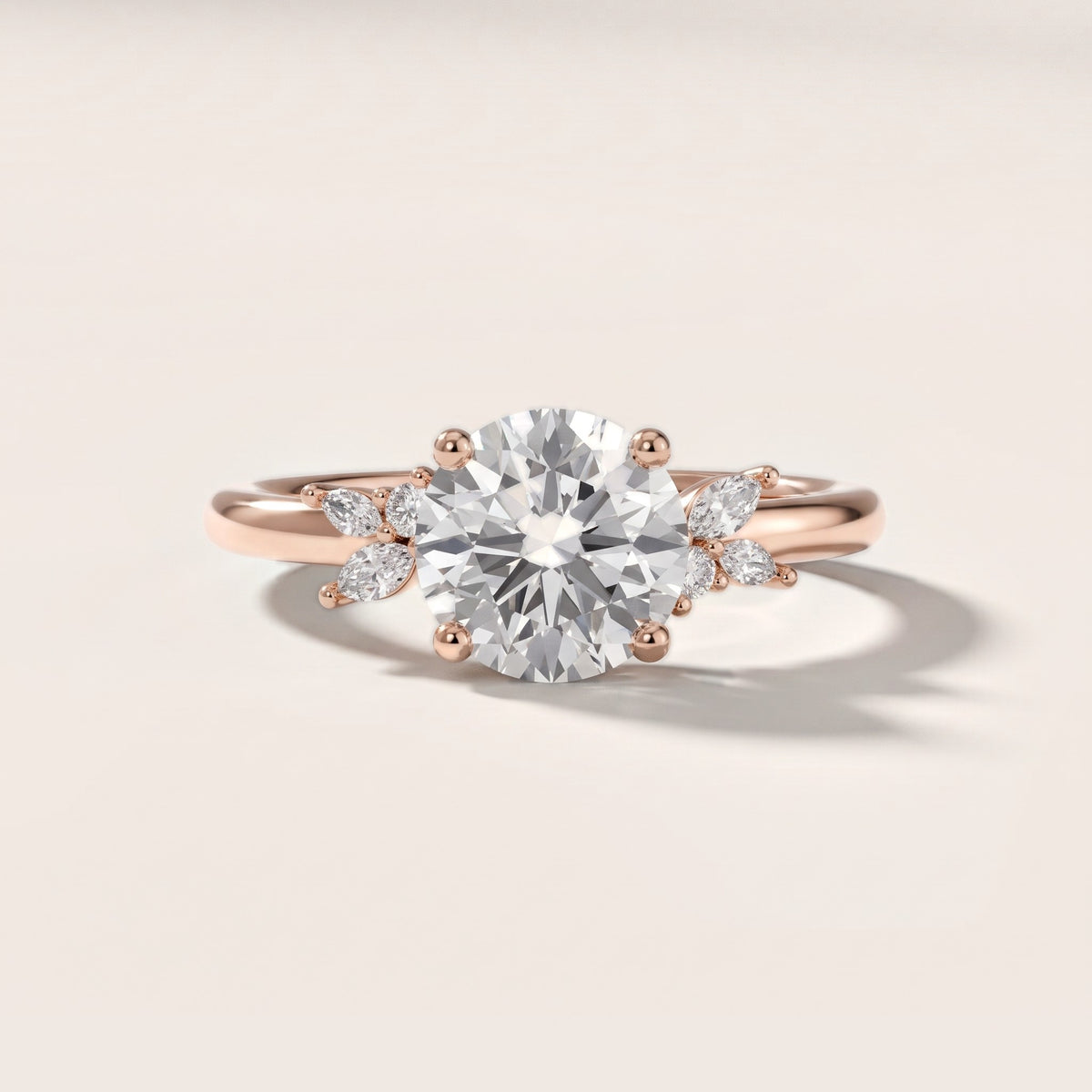 Avon Leaf Cluster Round Diamond Engagement Ring in Rose Gold - front.jpg