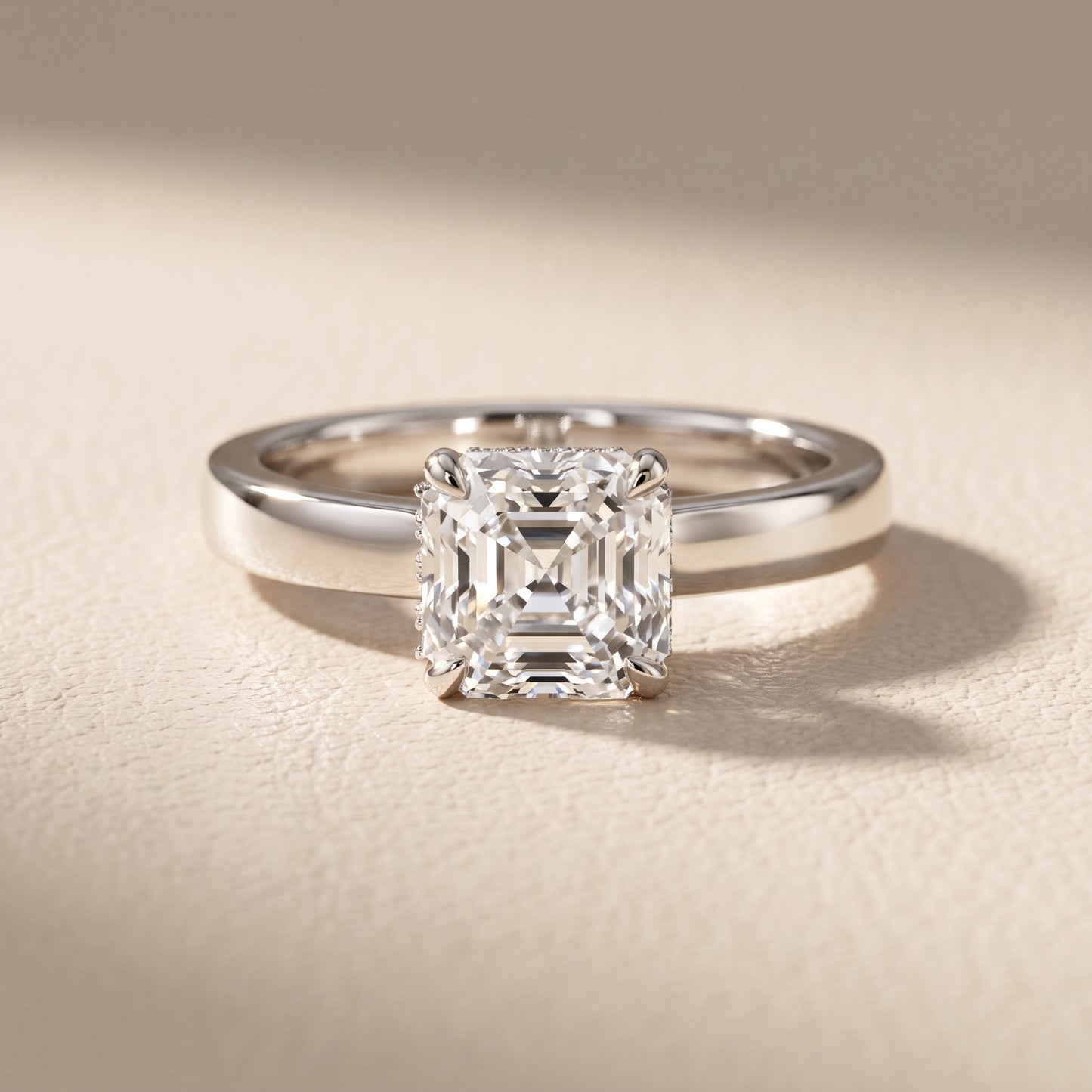 Lara Hidden Halo Asscher Diamond Engagement Ring in White Gold - front.jpg