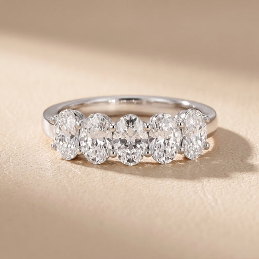 Estela Shared Prong Oval Diamond Wedding Band in White Gold - front.jpg