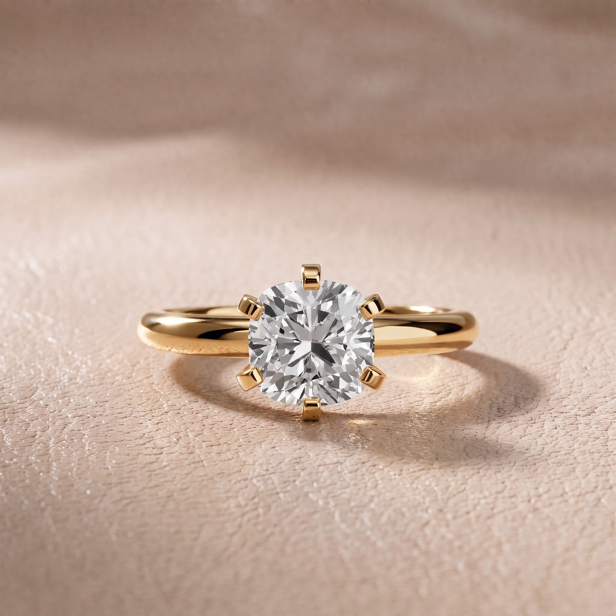 Arabella Six-Prong Solitaire Cushion Diamond Engagement Ring in Yellow Gold - front.jpg