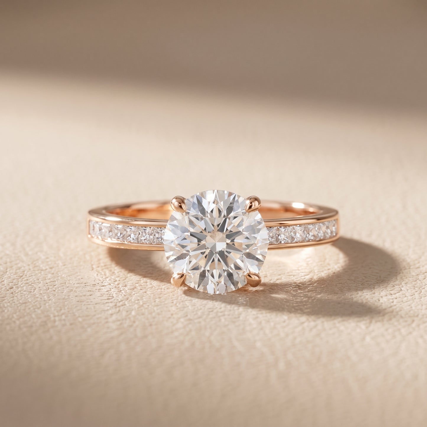 Maren Sidestone Channel Set Round Diamond Engagement Ring in Rose Gold - front.jpg