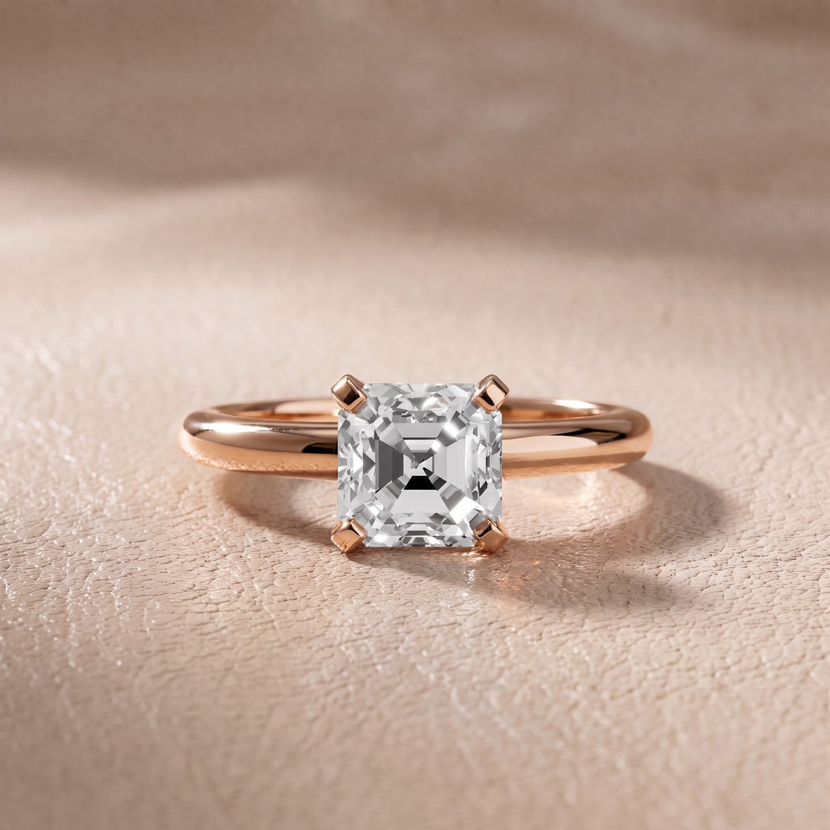 Arabella Six-Prong Solitaire Asscher Diamond Engagement Ring in Rose Gold - front.jpg