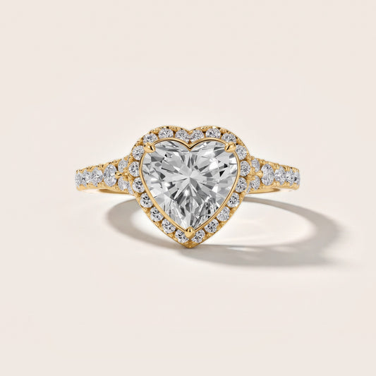 Bella Halo Pavé Heart Diamond Engagement Ring in Yellow Gold