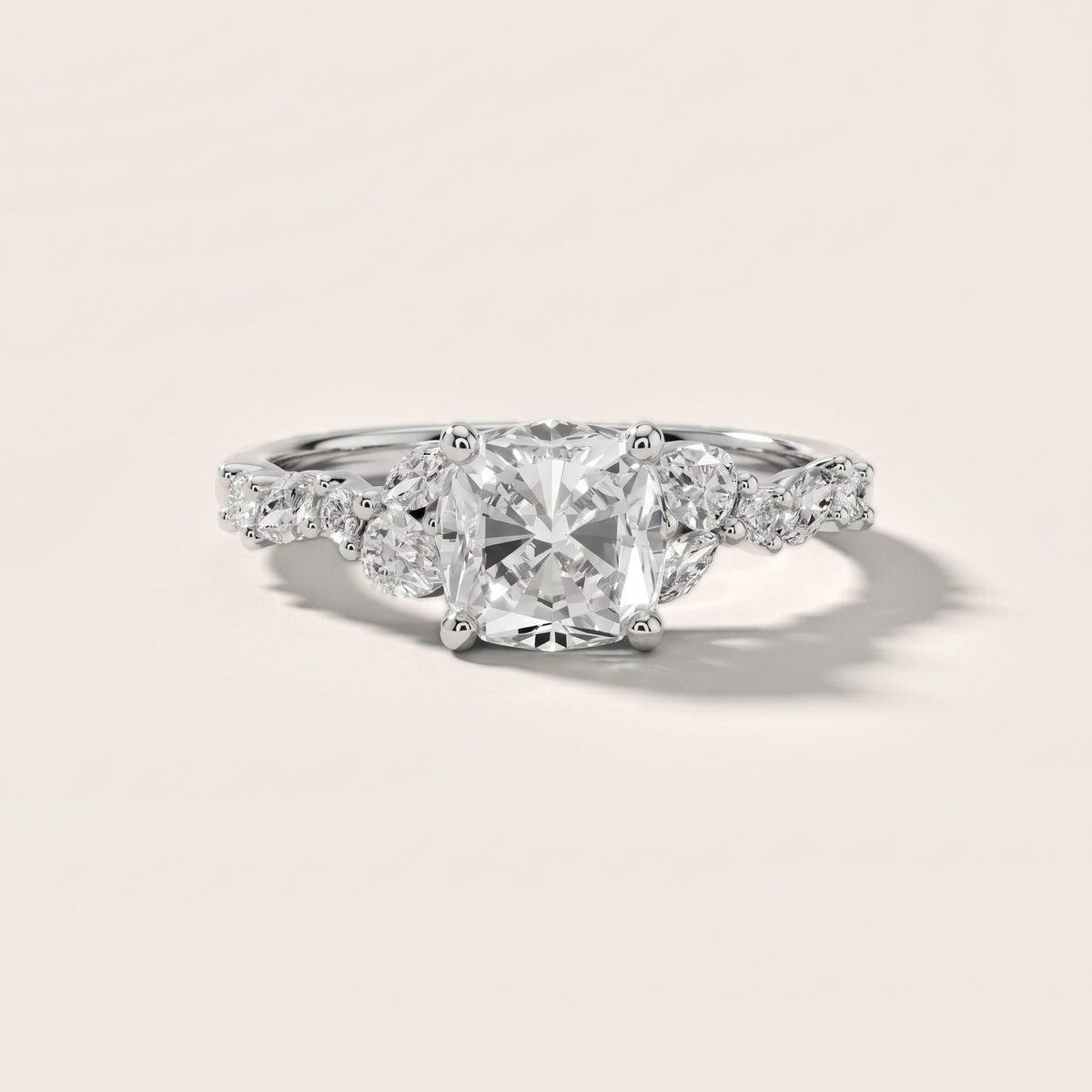 Mesa Vine Cluster Cushion Diamond Engagement Ring in Platinum - front.jpg