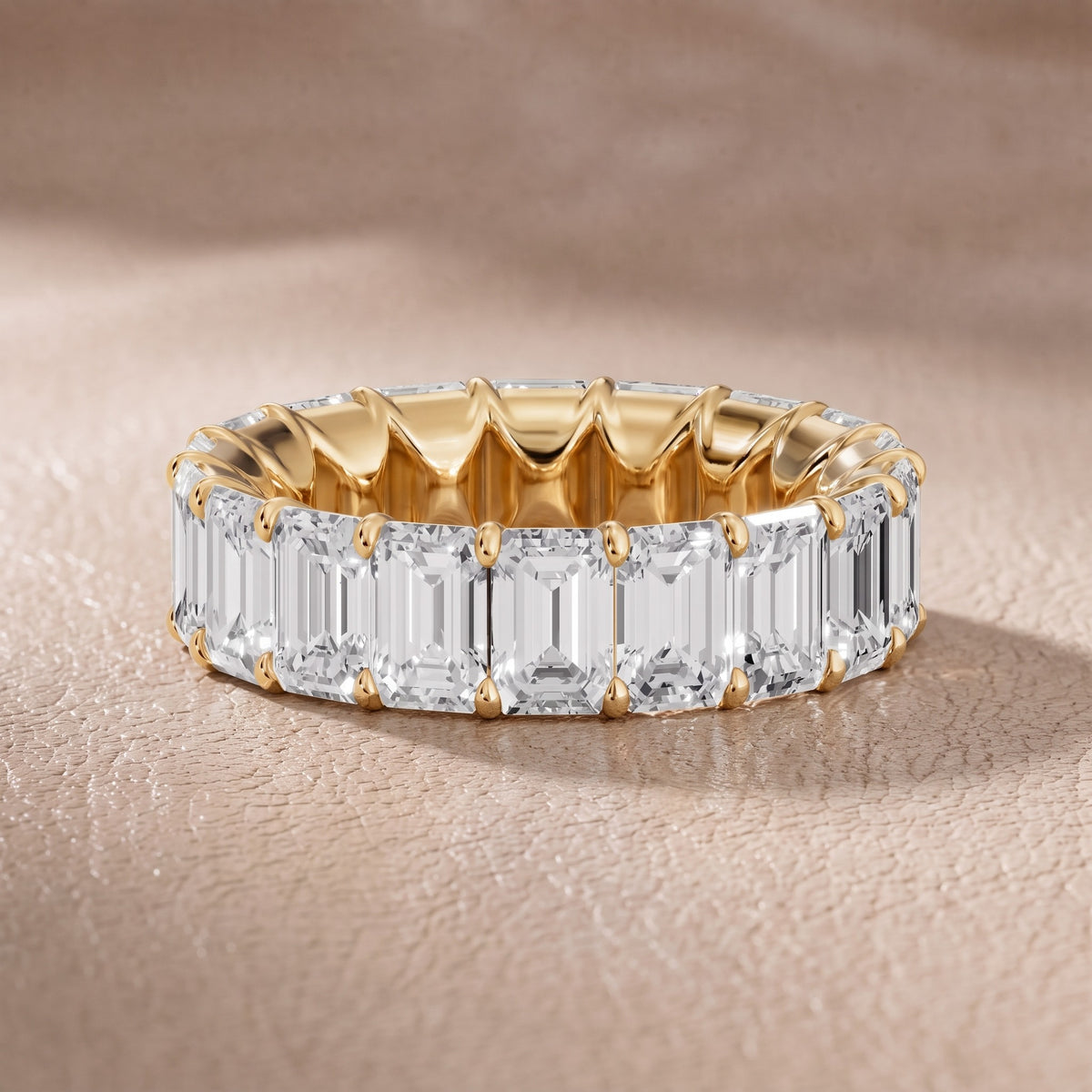 Violet Shared Prong Emerald Diamond Eternity Band in Yellow Gold - front.jpg