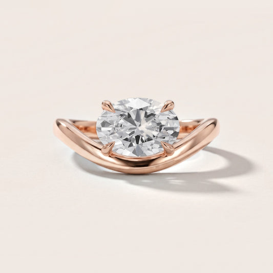Katherine East-West Bypass Oval Diamond Engagement Ring in Rose Gold