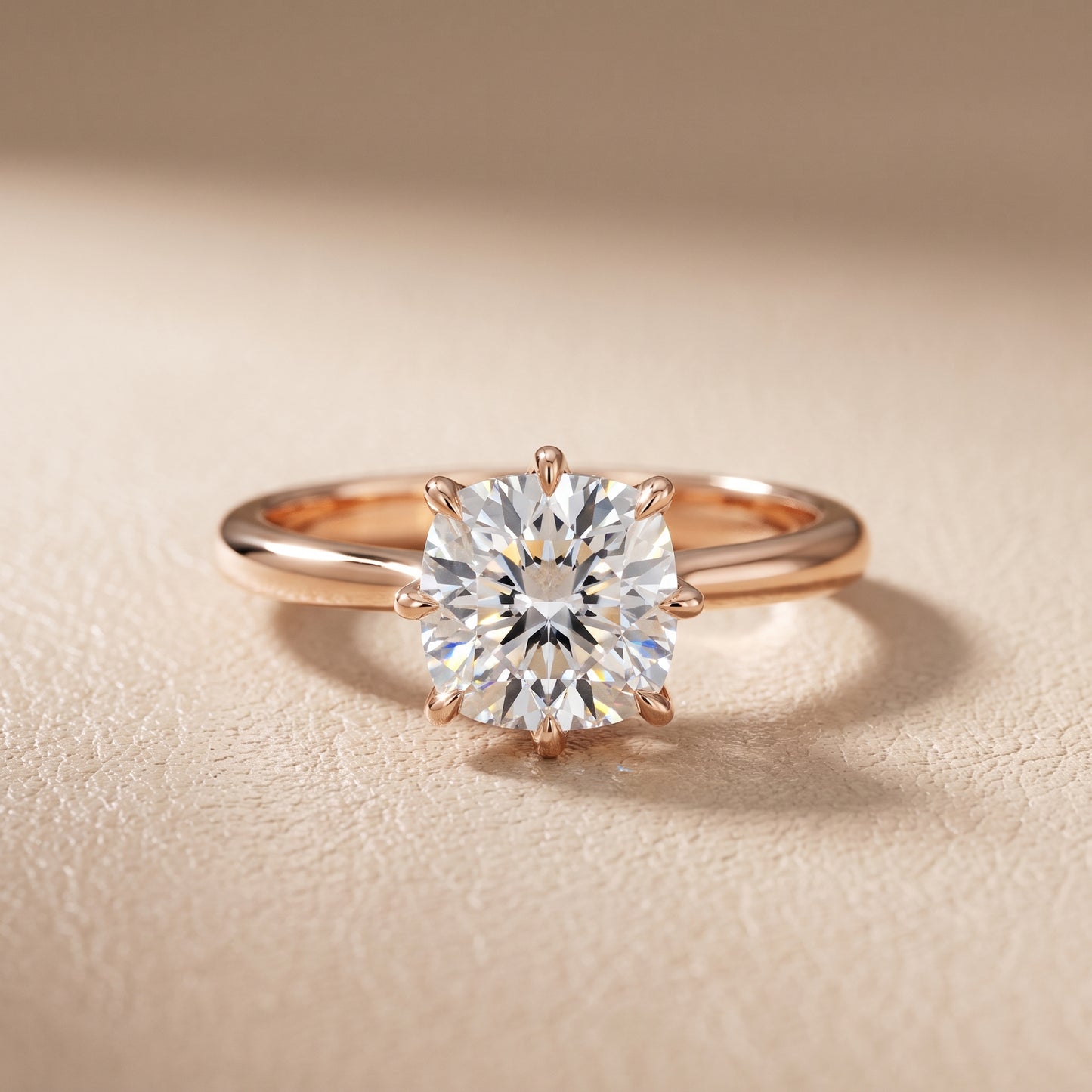 Evie Solitaire Six-Prong Cushion Diamond Engagement Ring in Rose Gold - front.jpg
