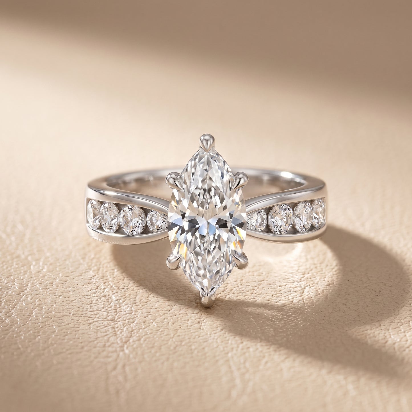 Noor Channel Set Sidestone Marquise Diamond Engagement Ring in Silver - front.jpg
