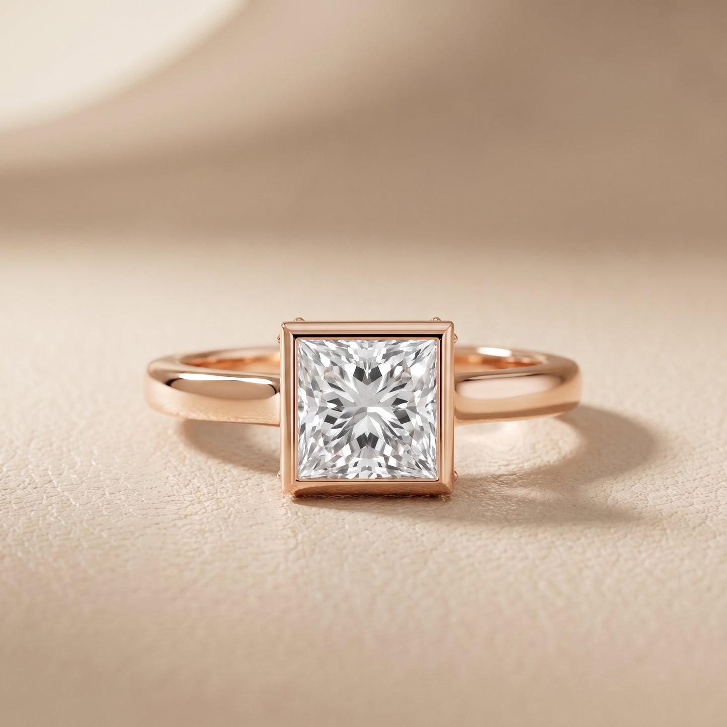 Jolie Bezel Solitaire Princess Diamond Engagement Ring in Rose Gold - front.jpg