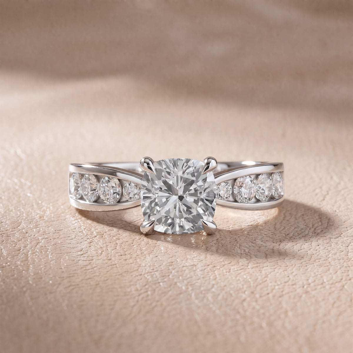 Rosalie Channel Set Sidestone Cushion Diamond Engagement Ring in White Gold - front.jpg