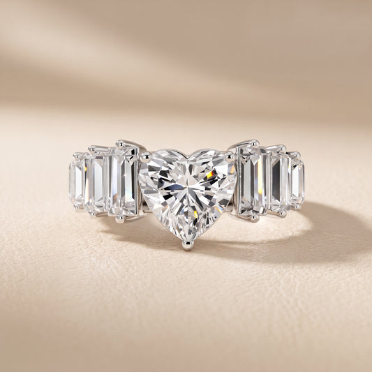 Mara Sidestone Baguette Accent Heart Diamond Engagement Ring in White Gold - front.jpg