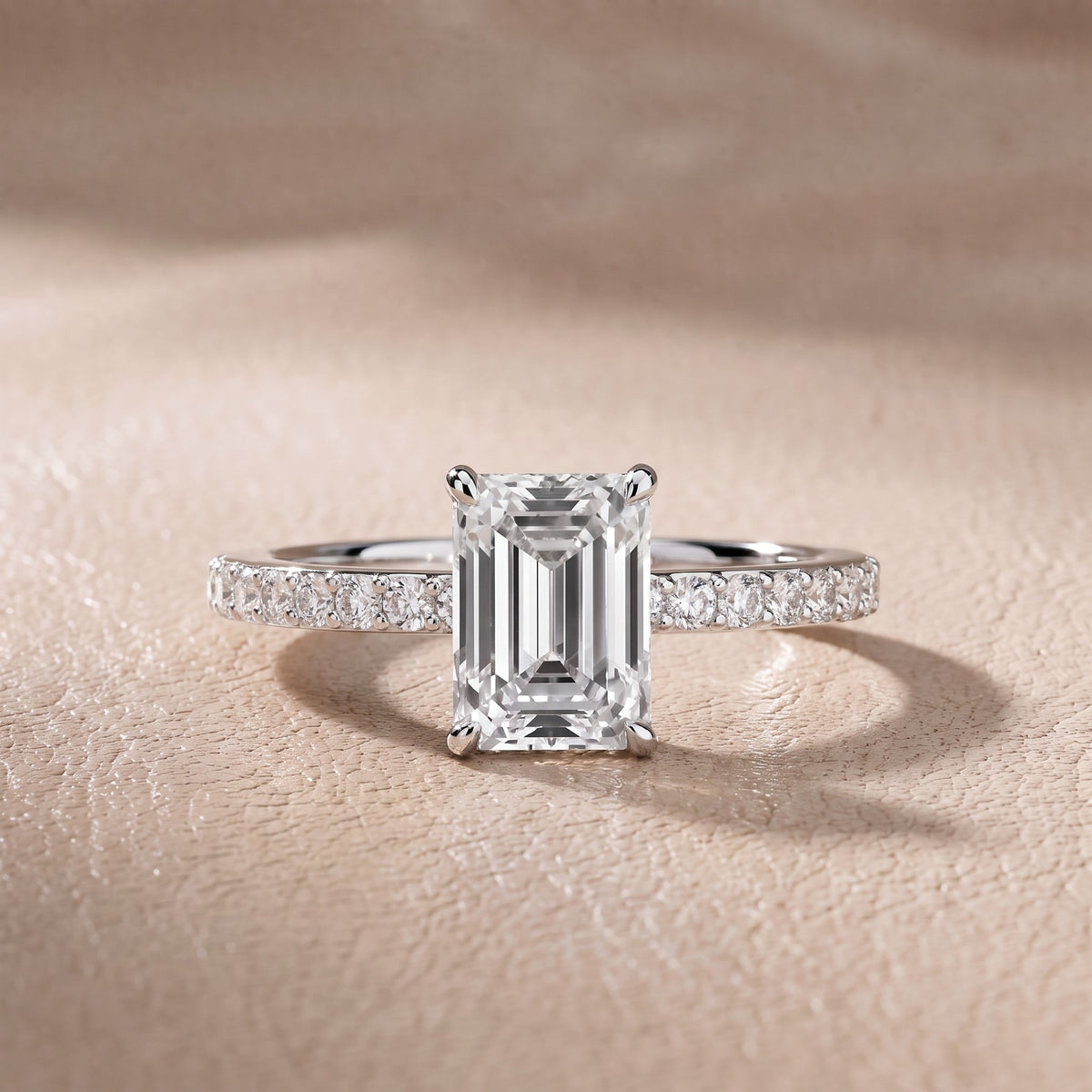 Annabel Pavé Solitaire Emerald Diamond Engagement Ring in Silver - front.jpg