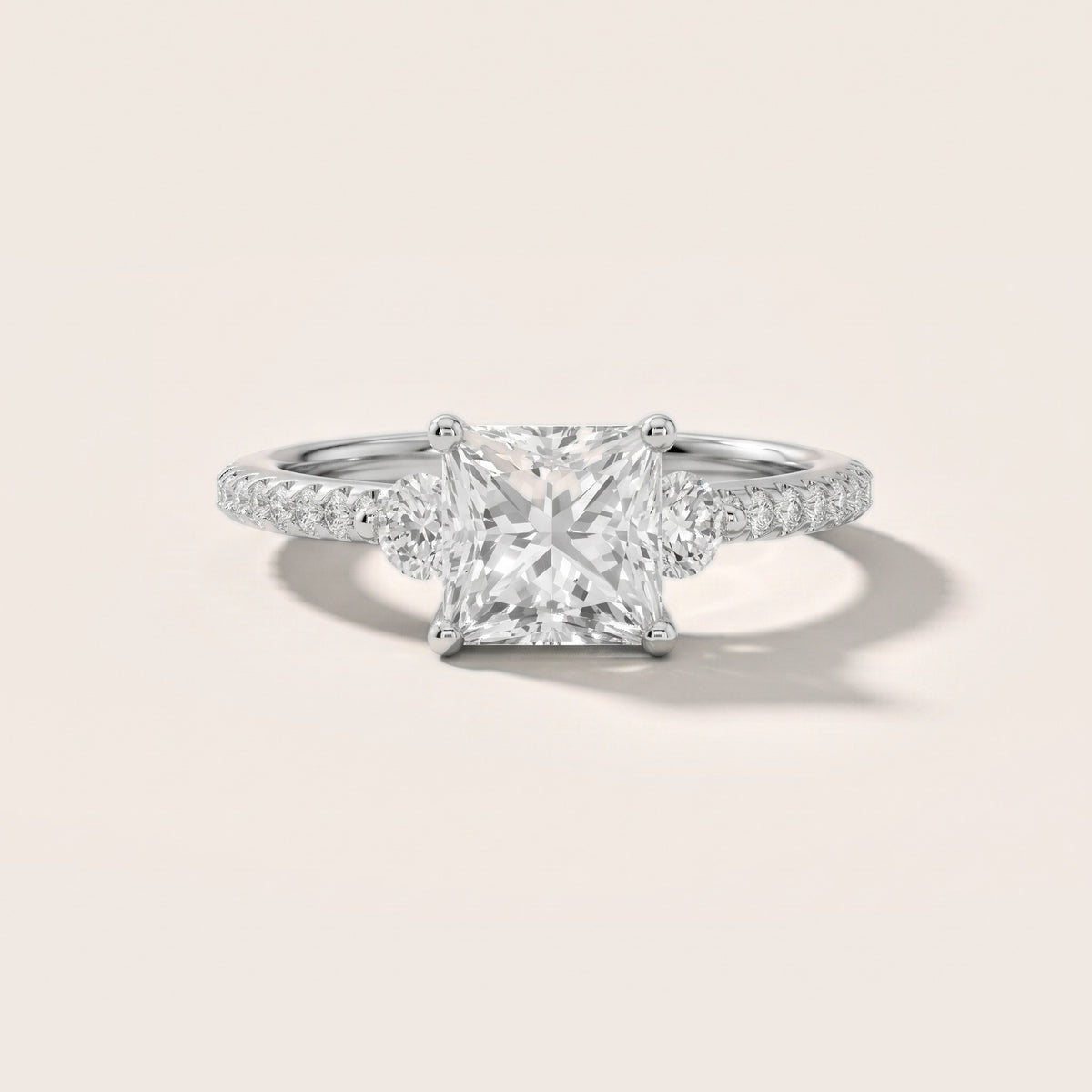 Cristina Three-Stone Pavé Princess Diamond Engagement Ring in Silver - front.jpg