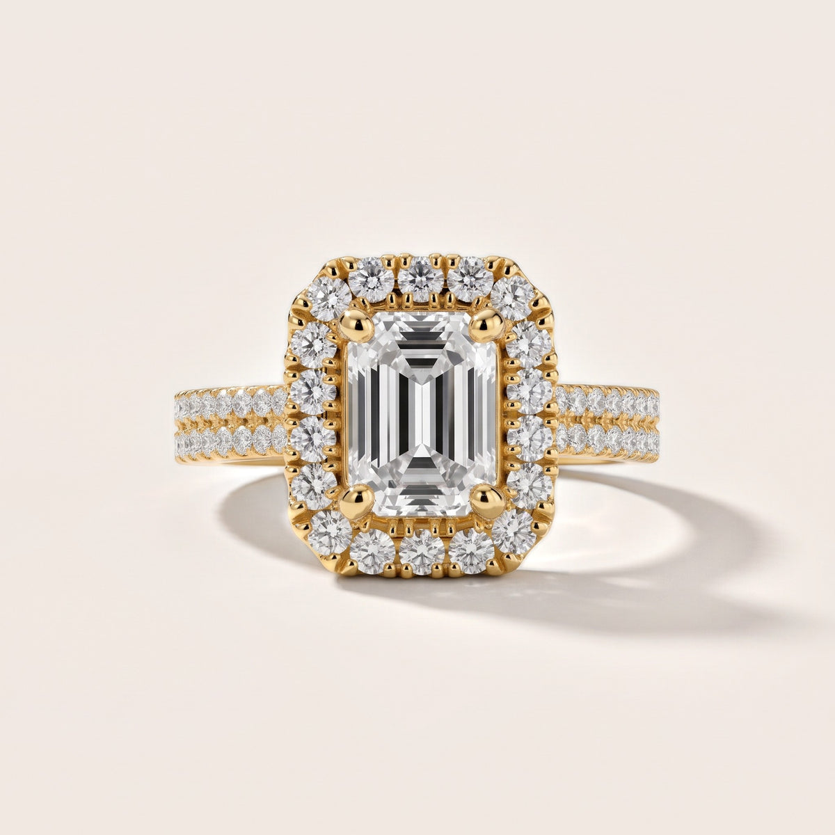 Blythe Halo Split Shank Emerald Diamond Engagement Ring in Yellow Gold - front.jpg