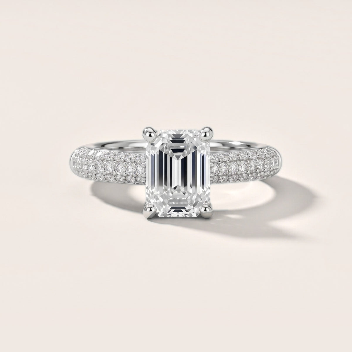 River Hidden Halo Dome Emerald Diamond Engagement Ring in White Gold - front.jpg