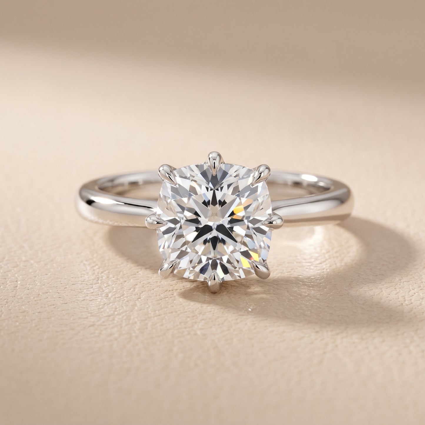 Evie Solitaire Six-Prong Cushion Diamond Engagement Ring in White Gold - front.jpg