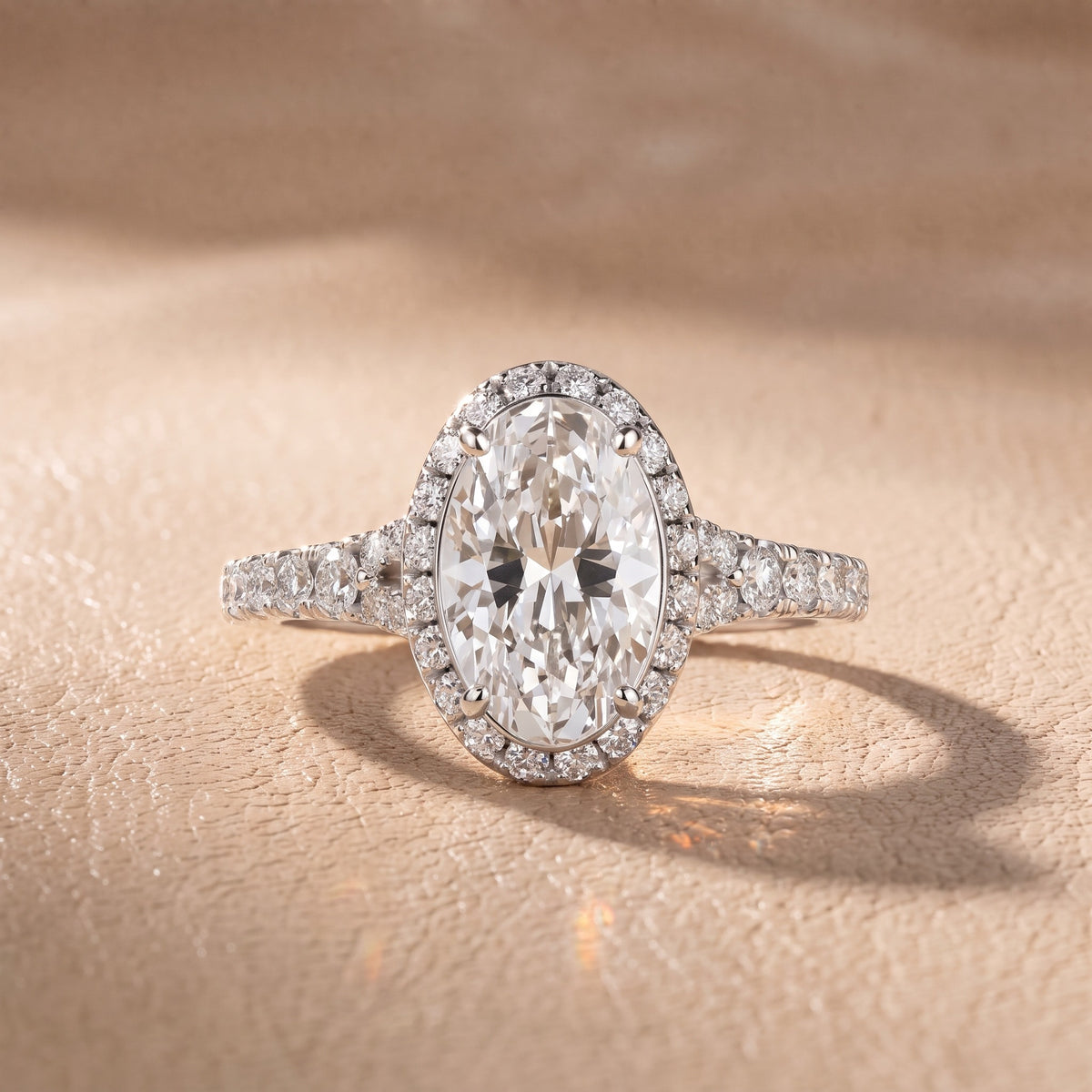 Bella Halo Pavé Oval Diamond Engagement Ring in White Gold - front.jpg