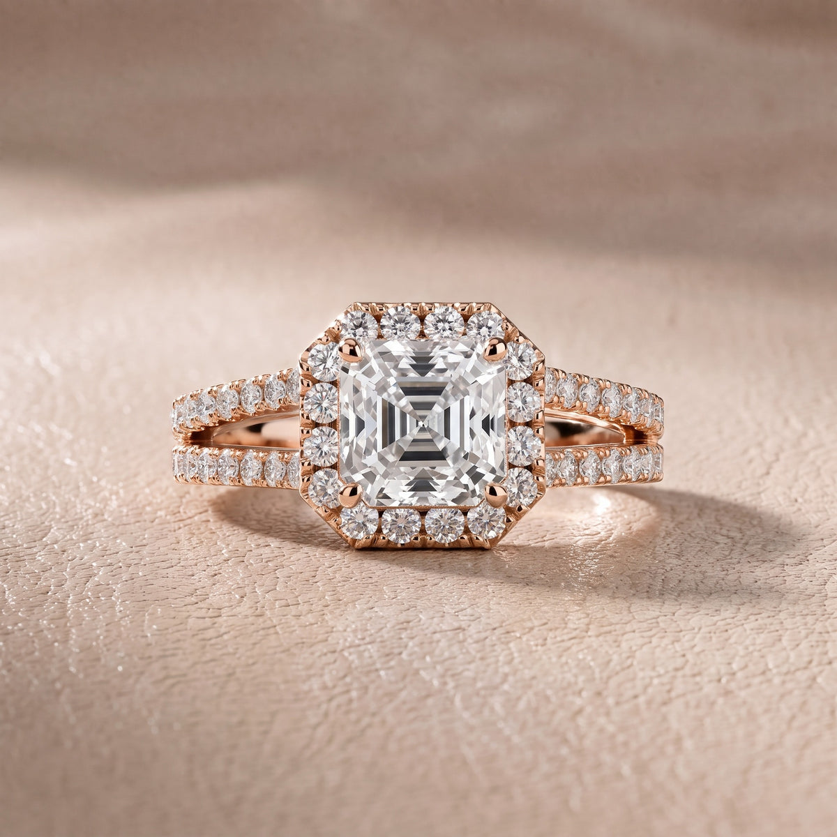 Kira Halo Split Shank Asscher Diamond Engagement Ring in Rose Gold - front.jpg