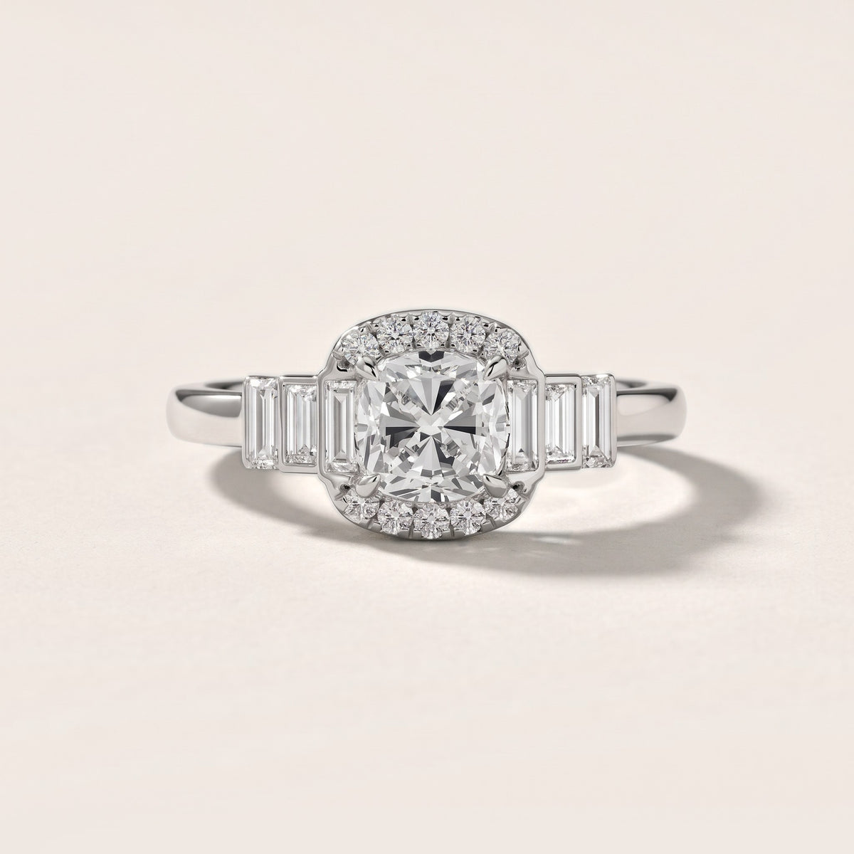 Antonia Baguette Halo Cushion Diamond Engagement Ring in Platinum - front.jpg